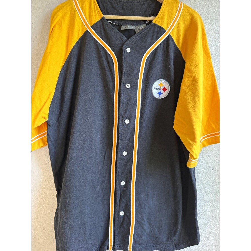 The Edge NFL Pittsburgh Steelers Black/Yellow Button-Front Shirt Size Large